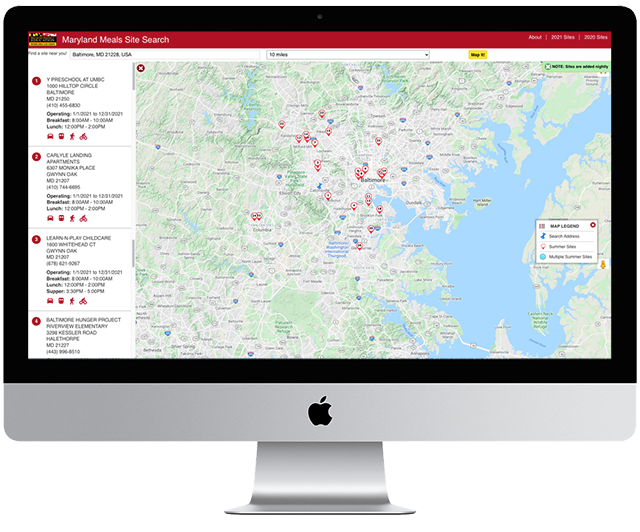Maryland School Meals Site Search website screenshot image