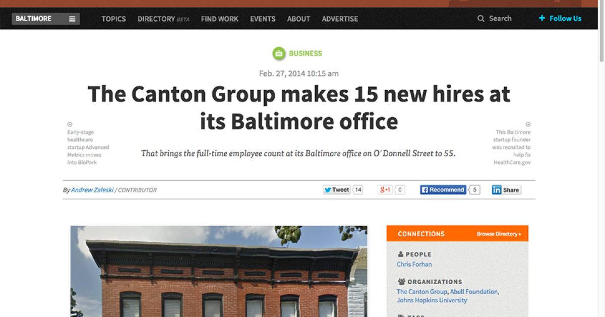 The Canton Group Makes 15 New Hires at its Baltimore Office (from Technical.ly/Baltimore)